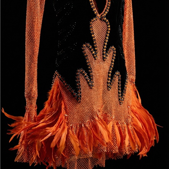 Elegant Orange and Black Mesh Dress - Picture 11 of 16